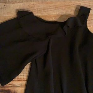 Adrienne Black Ruffled cold shoulder blouse